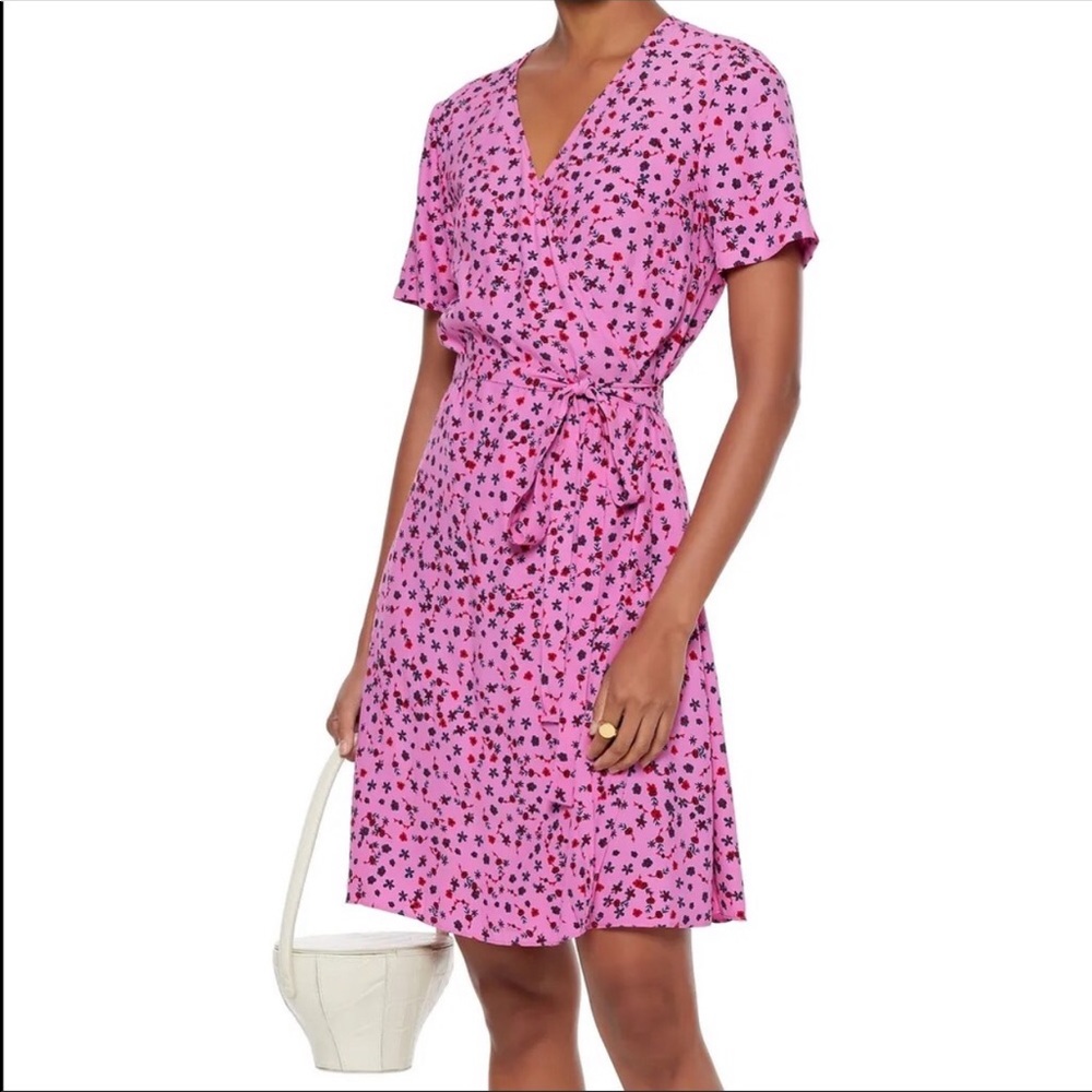 Diane Von Furstenberg Saville Floral Pink Lemonade Wrap Dress / size XS